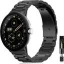 Metal Watch Bands Compatible with Google Pixel Watch 4 45mm / Google Pixel Watch 3 45mm, Stainless Steel Wristband Polished Brushed Replacement Strap for Women and Men (Black)