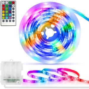 Battery Powered LED Strip Lights RGB, 60 LED 5050 Color Changing TV Backlights with 28-Key Remote Control, Cuttable Outdoor Strip Lights 6.6 Ft Self-adhesive DIY Lights for Skateboard Bedroom Decor