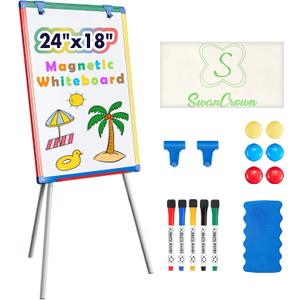 Dry Erase Board White Board for Kids 24x18 inch Art Easel for Kids Magnetic Tripod Whiteboard Art Easel and Flipchart Board with a Height-Adjustable Stand Perfect for Kid