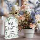 2 x Acrylic Wedding Signs, Bridal Shower Decorations, Modern Arched Round Top Acrylic Table Top Sign with Holder for Wedding Reception Party Dinner - Wish You Were Here (White Eucalyptus Leaves)