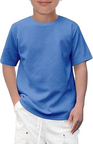 Haloumoning Boys Geometric Texture T-Shirts Kids Fashion Crewneck Short Sleeve Loose Tops Tees 5-14 Years (7-8 Years, Royal Blue)