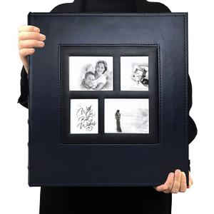 RECUTMS Magnetic Self-Stick 60 Pages Photo Album Family Album Leather Cover Hand Made DIY Albums 13.3 x 13.4 (Inches) Holds 3X5, 4X6, 5X7, 6X8,8X10 Photos(Blue)