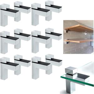AWEN 12pcs Solid Metal Adjustable Wood/Glass Shelf Bracket Wall Mount, Shelf Holders3-28mm Thick Adjustable Shelf Bracket, 25lbs LoadPolished Chrome