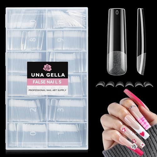 UNA GELLA Nail Tips Sqaure Extra Long Tapered Sqaure Nail Tips 504pcs XXL Clear Fake Nails Full Cover Square Gel Tips for Acrylic Nails Tips for Press on Nail Extensions Home DIY Salon 12 Sizes
