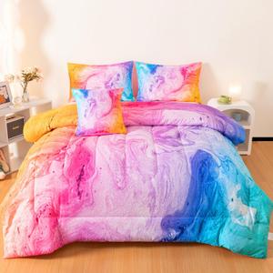 4 Pcs Tie Dye Full Bedding Set for Girls, Watercolor Marble Abstract Art Superior Girls Comforter Sets Full Size, Colorful Teenage Bedding Sets