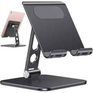OMOTON Upgraded Adjustable Tablet Stand Holder, Heavy Duty Foldable Portable Monitor Stand, Travel Essentials for iPad Pro/Air/Mini, Surface Pro, 4.7''-15.6', Black