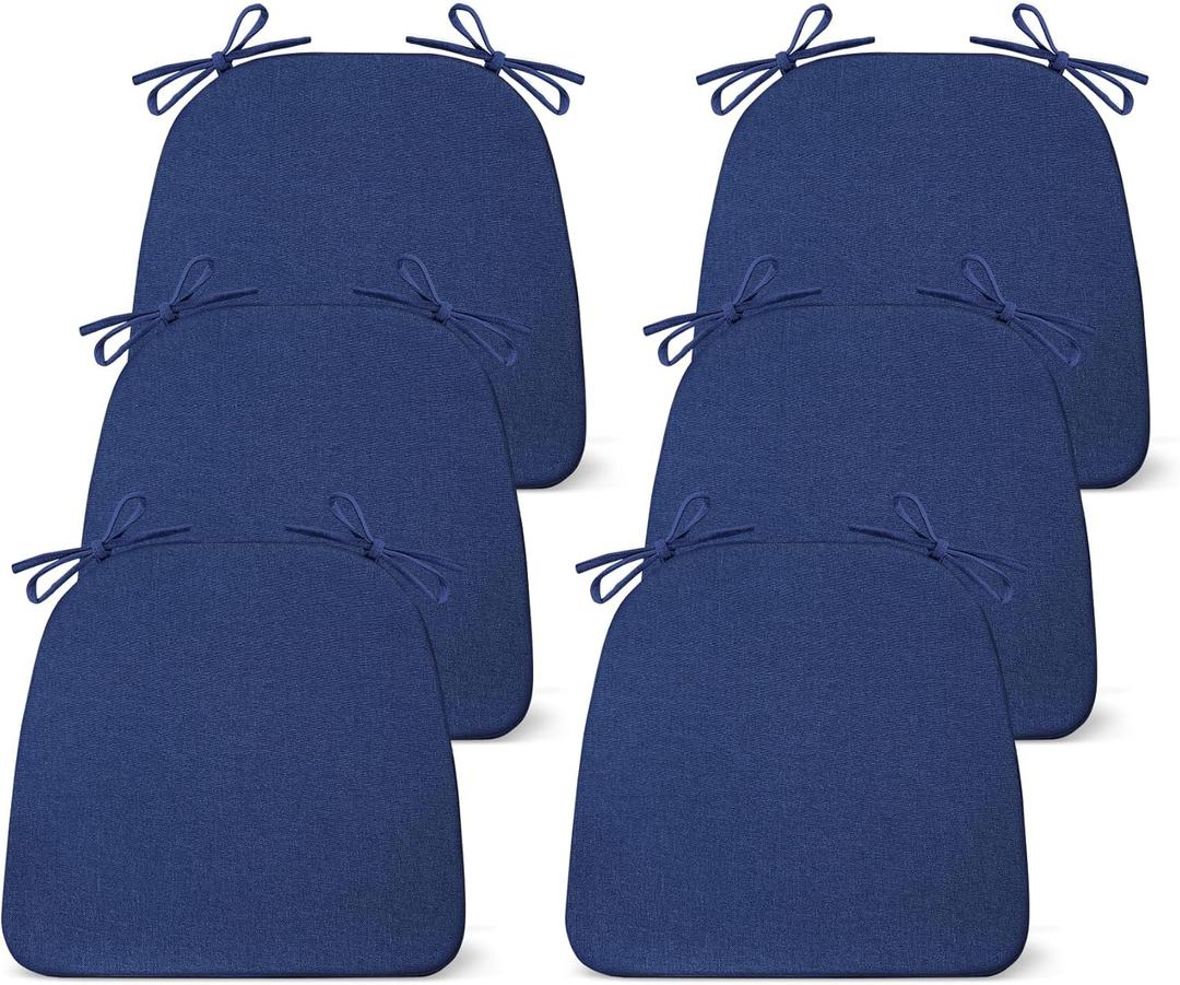 Chair Cushions for Dining Chairs Set of 6, Non Slip Kitchen Chair Pads, 17" x 16" x 2", Indoor Dining Chair Cushions with Ties, D-Shaped Seat Cushions for Kitchen Chairs, Navy Blue
