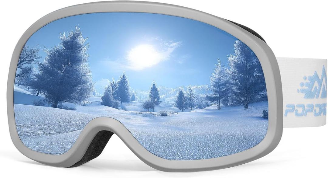 OTG Ski Goggles,100% UV Protection,Anti Fog,Polarized Ski Snowboard Goggles for Men Women Adult (Fullrevo-spherical-iceblue-vlt16%)