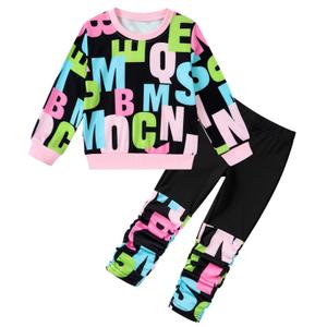 grehava Fall Toddler Girl Sweatsuit Baby 18M Colorful Letter Sweatshirt and Sweatpant Set for Coming Home Outfit 18 Month