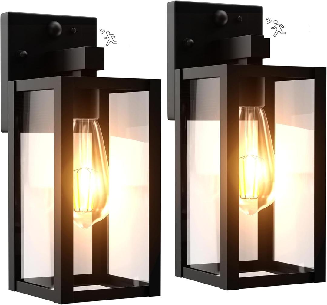 Dawn to Dusk Outdoor Sensor Motion Sensor Light Fixture Waterproof Porch Lights Anti-Rust Exterior Wall Mount Light Outdoor Wall Lantern for Patio Front Door Garage - 2 Pack
