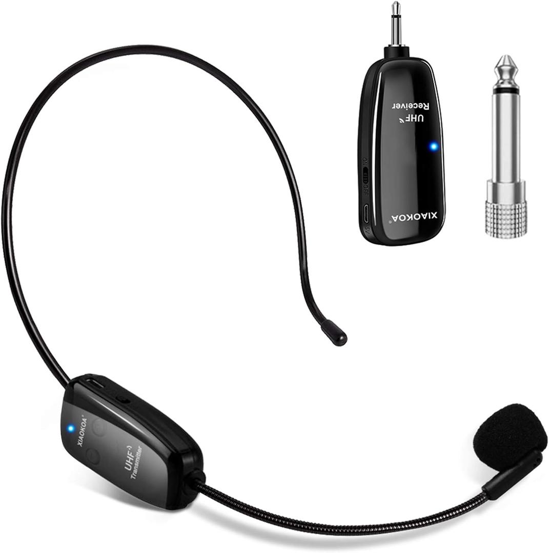 UHF Wireless Headset Microphone: Cordless Head Mic System, USB-C Charging Microphones, 164ft Range - for Voice Amplifier Speaker Teaching Tour Guides Fitness Instructor