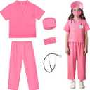 Kids Doctor Scrub Costume,Halloween Cosplay Dress up,Nurse Scrub Set Gift for Boys and Girls 3-12Years 
