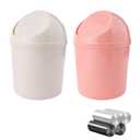 2 Pcs Plastic Mini Wastebasket Trash Can with Swing Lid with 120 Trash Bags, Tiny Desktop Waste Garbage Bin for Home, Office, Kitchen, Vanity Tabletop, Bedroom, Bathroom (Pink + Beige)