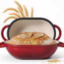 2 QT Oval Dutch Oven for Bread Baking, Enamelled Cast Iron Bread Oven for Sourdough, Sourdough Loaf Pan with Lid, Heavy-Duty Non Stick Bread Pan for Homemade Bread Baking, Red