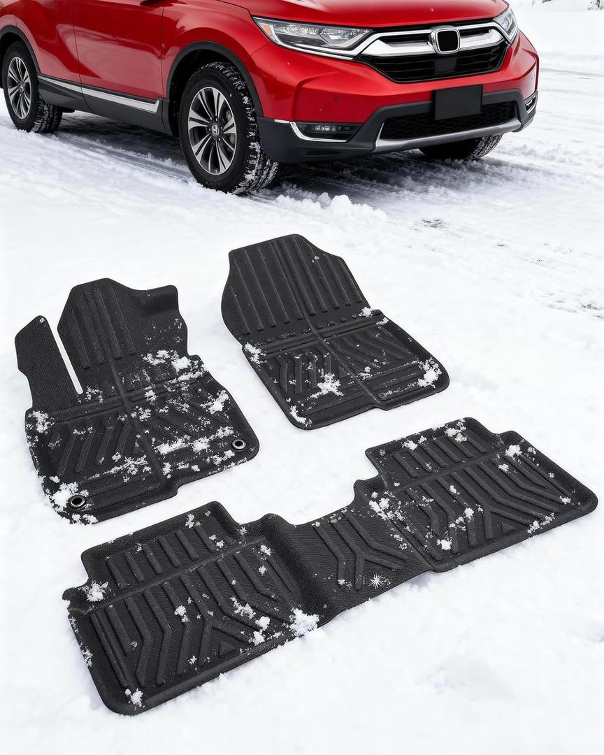for Honda CRV 2017-2022 (Hybrid & Gasoline) XPE Floor Mats, All Weather Black Tech Carpets for CR-V 2022 2021 2020 2019 2018 2017, Custom Fit 3PCS Car Accessories for CR V 5th Gen EX LX Touring