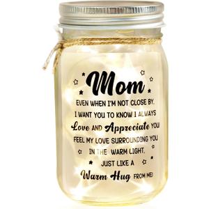 Sentimental Gifts for Mom, Mason Jar Night Light, Birthday Mothers Day Christmas Gifts for Mom from Daughter, Son, Kids(Warm Hug)