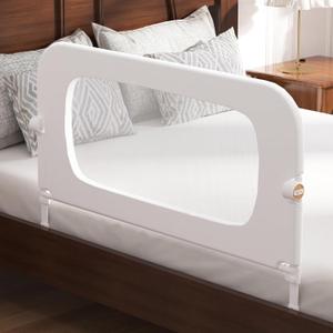 FigTime Bed Rail for Toddlers, Baby Bed Rail Guard for Kids, Toddler Bed Rails with Reinforced Anchor Fit, Height Adjustable & Foldable Bed Rail Guard for Twin, Full, Queen & King Beds (White, 32IN)