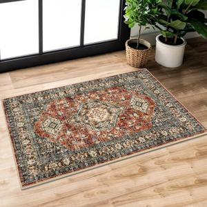 Lahome Oriental Washable Small Area Rug, 2x3 Rugs for Entryway Kitchen, Ultra-Thin Soft Indoor Door Mat Non Slip Throw Carpet for Bedroom Bathroom Eleanor, Brick Red