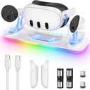 Charging Dock for Meta Quest 3S/3, YUANHOT Fast Charging Station with Color RGB Light for Oculus Quest 3S/3 Accessories, Magnetic Charger Stand for Headset/Controller with 2 Rechargeable Batteries