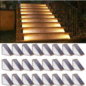 NIORSUN Solar Step Lights for Outside, 24 Pack Warm White Outdoor Step Lights IP67 Waterproof Auto On Off, Solar Stair Lights for Steps, Patio, Yard, Porch, Front Door, Sidewalk, Deck DecorBrown