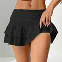 Women's Y2K Ruffle Mini Skirt Low Waist Layered Flowy Golf Skorts Skirt (Black, M)