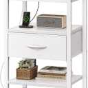 SUPERJARE Nightstand with Charging Station, Bed Side Table with Adjustable Fabric Drawer, Night Stand for Bedroom, 3-Tier Storage End Table, for Living Room, White (M (11.8"D x 15.7"W x 23.4"H), White)