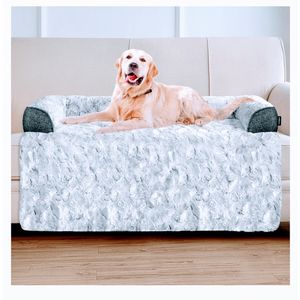 Calming Extra Large Dog Bed for Couch, 45 x 37 inch Removable Couch Cover for Dogs Washable, Non-Slip Fluffy Plush Dog Sofa Mat for Furniture Protector - Grey