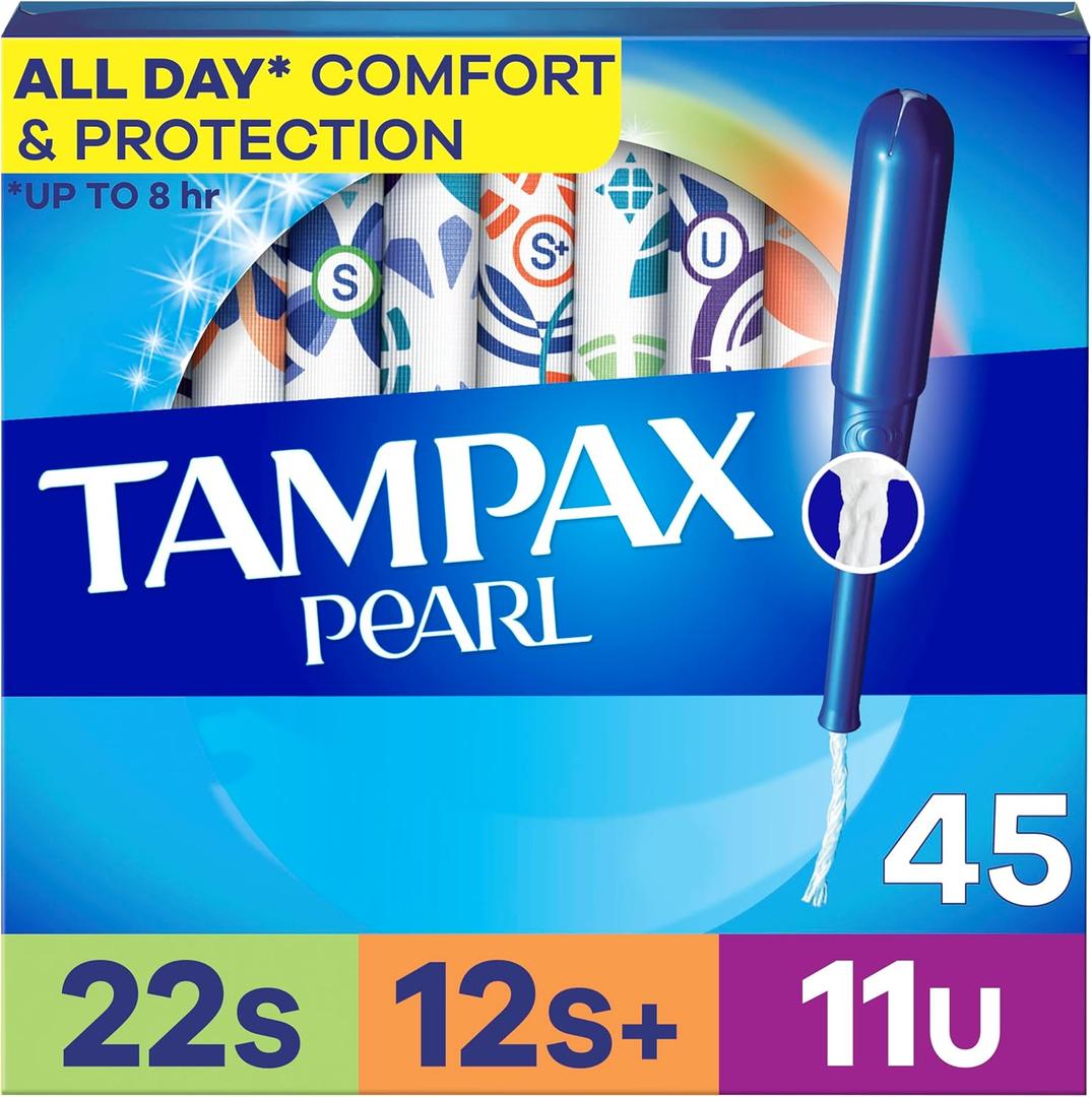 Tampax Pearl Tampons for Women Multipack, with LeakGuard Braid, Super/Super Plus/Ultra Absorbency, Unscented, 45 Count