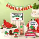 13 Pcs Summer Watermelon Tiered Tray Decor Set Farmhouse Wood Summer Wood Sign Hawaii Tiered Tray Decorations Tabletop Rustic Wooden Red Gnome Table Signs for Home Kitchen Table Decoration