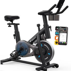 MERACH Exercise Bike, Brake Pad Stationary Bike with Exclusive App, Low Noise Indoor Cycling Bike with 300lbs Weight Capacity, Tablet Mount and Fitness Courses for Weight Loss