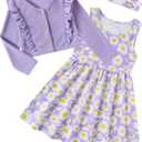 Move Dance Toddler Girls Dresses and Cardigan Sets 2 Piece Fall Picture Day Outfits 2-6T (Purple)