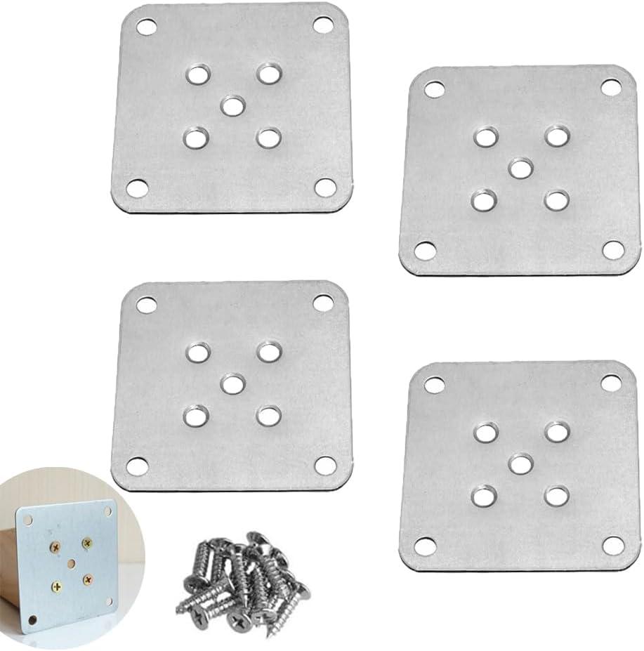 4 Pack Leg Mounting Plates Furniture Wooden Legs Mount Flat T-Plate Connector Attachment Bracket Base with Screws for Sofa Cabinet Chair Couche Seat Repair Replacement DIY