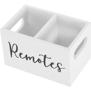 Happyyami Remote Control Holder Wooden Desk Organizer with Compartments for Living Room Rustic Storage Box for Nightstand Office and Table (White)