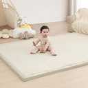 Baby Play Mat for Floor,1.3" Thick Memory foam Tummy Time Mat for Toddlers,Infants,kids,Water-Repellent Soft Nursery Rug,Extra Large Non Slip for Crawling&Yoga,Tatami Style for Living Room(Cream)