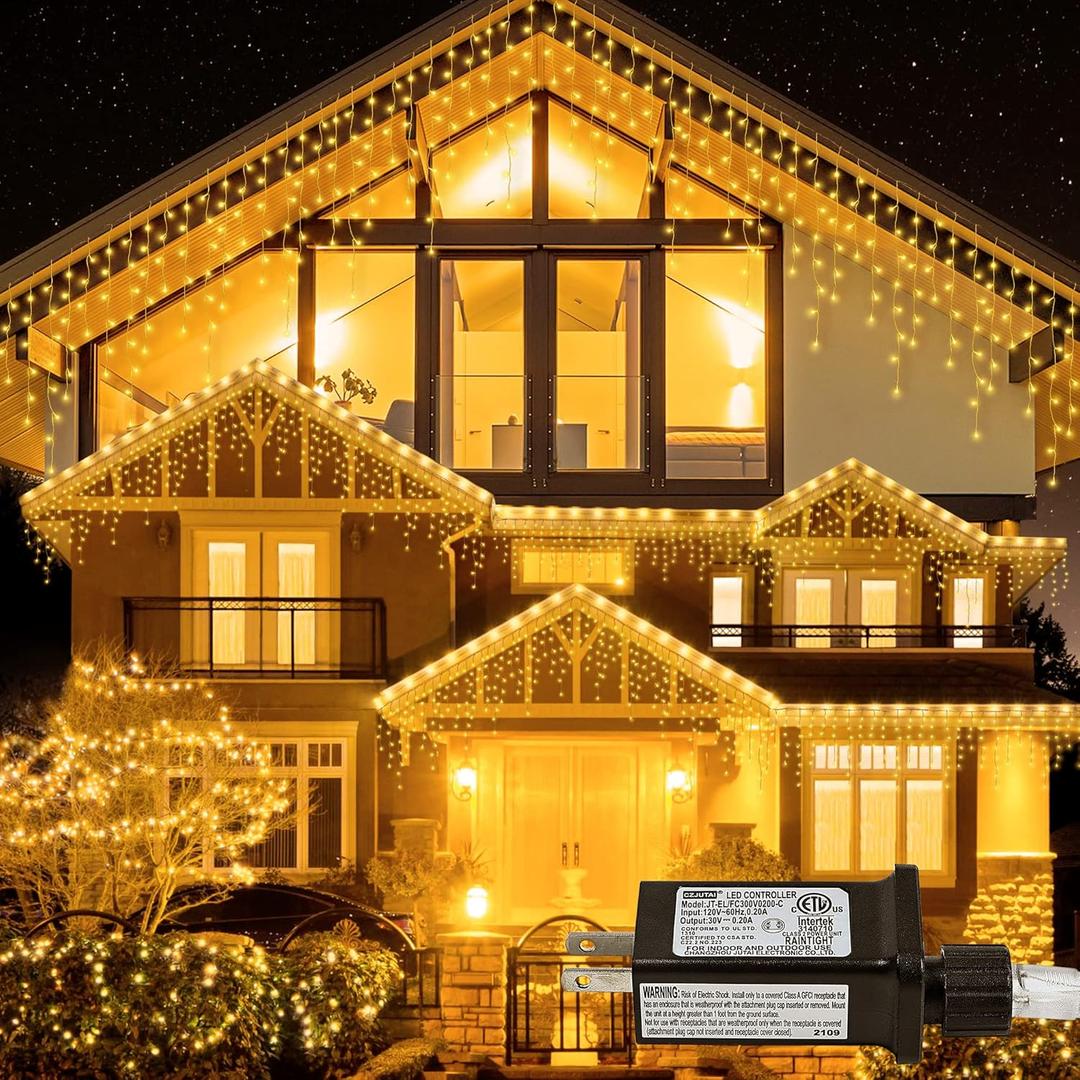 33FT 300 LED Icicle Lights Outdoor Waterproof Icicle Christmas Lights with 50 Drops Warm White String Lights for Wedding Party Holiday Christmas Indoor Decorations,Warm White