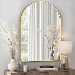 Arched Bathroom Mirror for Wall, Mirror for Vanity, 30''x20'' Large Wall Mounted Mirror, Metal Frame (30''x20'', Gold)