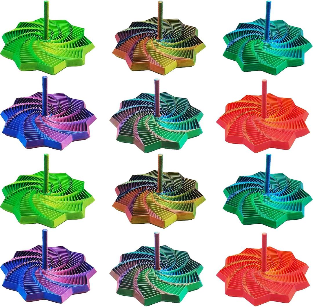 3D Printed Fidget Star with Detachable Handle,12 Pcs Colorful Fractal Expanded Hexagon Whirling Spiral Star Shaped Sensory Toys for Stress Relief Gifts for Kids