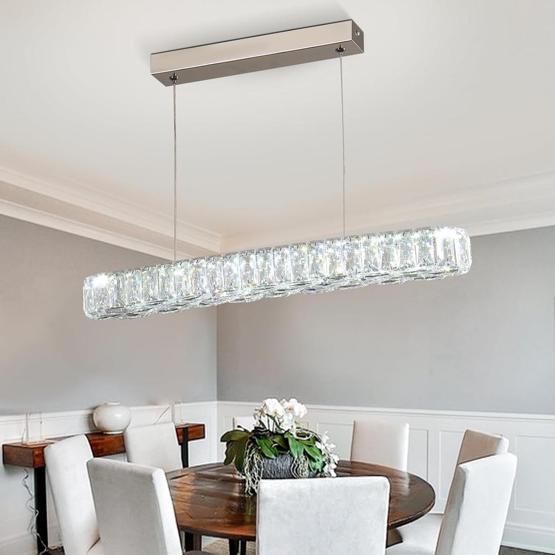 Crystal Chandelier Modern Pendant Light Dining Room Light Fixture,Height Adjustable Hanging Light LED Chandelier for Kitchen Island Living Room Bedroom(Cool White 6500K)