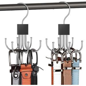 Belt Hanger, 2PCS Belt Organizer for Closet 360 Rotatable Max 48 Belt Storage Rack Space Saving Closet Organizers and Storage for Belt, Bra, Tank Top, Tie, Scarf, Purse (Black)