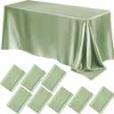 Lounsweer 8 Packs Satin Tablecloth 102 x 58 Inches Rectangle Table Cover Silk Smooth Fabric Party Table Cloth for Rectangle Parties, Holiday Dinner Wedding Banquet Decoration(Green)