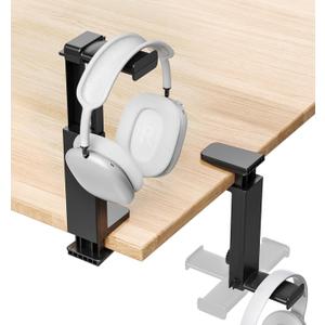 Headphone Stand & Hanger for Desk, 2 in 1 Above & Under Desk Gaming Headset Holder Mount with Height Adjustable & Rotating Clamp, Dual-sided Anti-slip Pad, Earphone Rack with Cable Clip