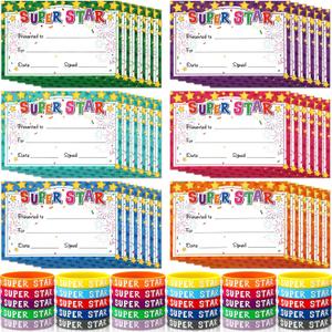 Eaasty 60 Pcs Marquee You're a Star Student Certificates Preschool Award Card Super Star Happy Birthday Wristband Award Recognition Positive Behavior of the Week Certificate for Kid(Super Star)