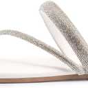 Women's Rhinestone Slide Sandals Slip On Flat Sandals Flip Flop Thong Sandals (White)