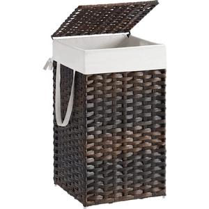 SONGMICS Laundry Hamper with Lid, 23.8 Gallon (90 L) Synthetic Rattan Clothes Laundry Basket with Lid and Handles, Foldable, Removable Liner, Brown ULCB51BK Size 23,5×18×11,5 Inch