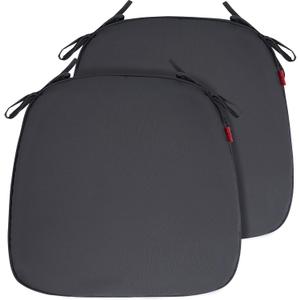 Indoor/Outdoor Chair Cushions 17"X16"X2" with Ties for Dining Chairs Set of 2, Waterproof U-Shaped Chair Pads, Foam Seat Cushions for Patio Kitchen Garden Office-Dark Gray