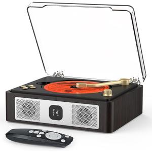 CD Player with Built-in Speakers Bluetooth Input&Output Portable CD Players for Home Music Nostalgic CDs Player with Remote Control Headphone Jack Walnut Brown with Display Screen