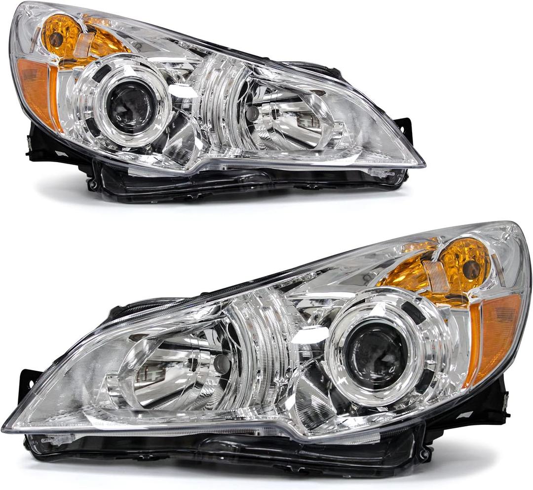 Headlight Assembly for Subaru Legacy 2010 2011 2012 2013 2014/10-14 Outback 4-Dr Sedan Wagon Clear Lens Chrome Housing Amber Reflector Headlamp Replacement PairW/O Bulbs