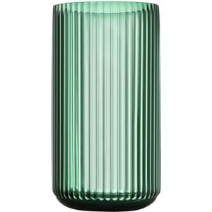 Large Cylinder Ribbed Green Glass Flower Vase for Farmhouse Dining Table Centerpieces Decor (11")