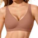 LetsJoli 2026 Jelly Bras for Women No Underwire Upgrade Wireless Deep V Seamless Push Up Plunge Comfortable Bralettes 36D, Light Brown