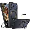 Peerock 360° Magnetic Stand for iPhone 17 Pro Max Case, [Fit for MagSafe][Camera Control Button] Mil-Grade Protection Shockproof Slim Translucent Matte Ring Kickstand 17 ProMax Case 6.9 Inch, Black